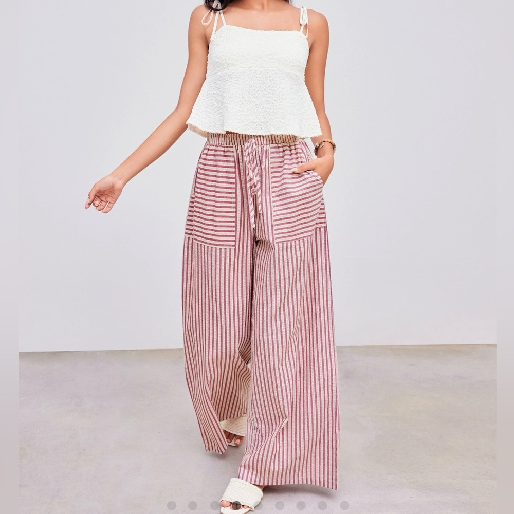NWT Woven Mid Rise Wide Leg Striped Cotton Pants in Womens XS by Cider